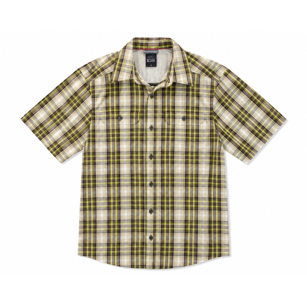 The North Face Men's Small Plaid Short Sleeve Hiking Shirt Brown Green Mesh Back
